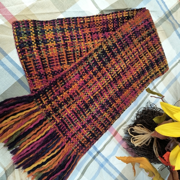 None Accessories - Multicolor Woven Scarf with Fringe